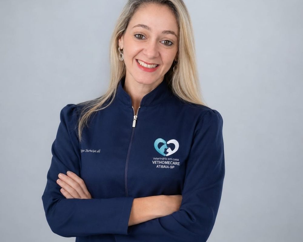 Dra. Anna Carolina Aleixo, veterinária domiciliar, chegando para atender um pet em residência de Atibaia